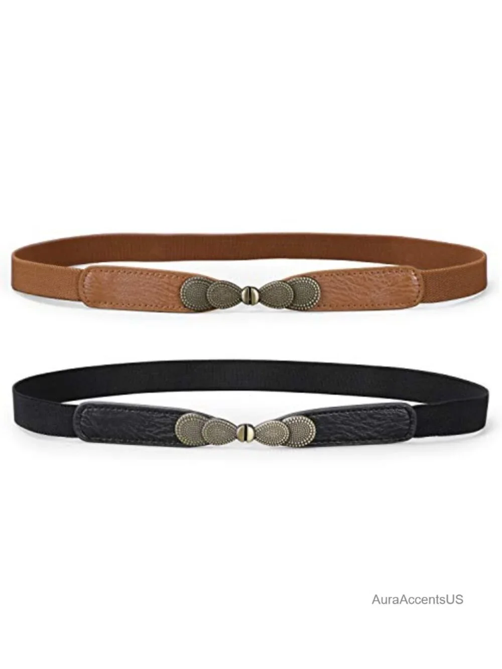 Skinny Elastic Stretch Belt for Dresses Retro Ladies Waist Vintage Metal Buckle